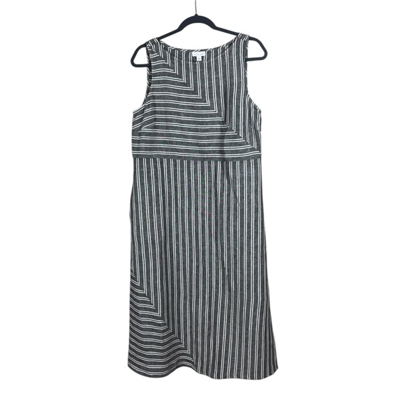 J Jill Love Linen Striped Maxi Dress Medium Coastal Euro Summer Beachy Grey - Picture 2 of 7